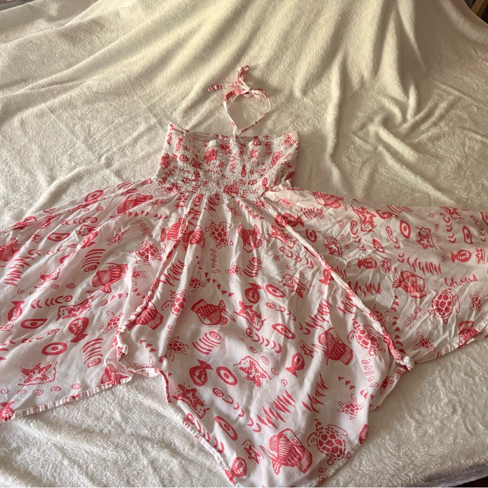 India Boutique Pink Turtles Starfish Seashells Summer Halter Dress Free Size - Picture 3 of 6